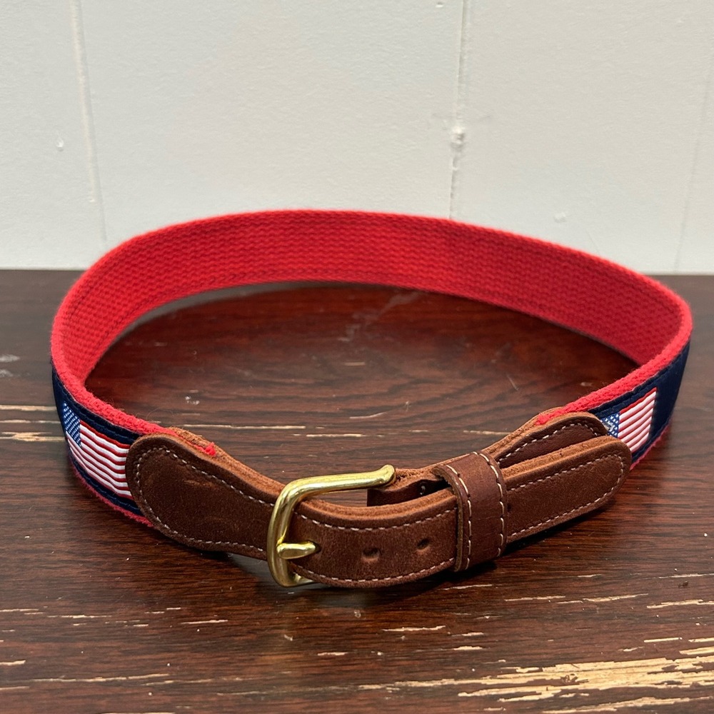 Preston New England Kids Belt 22 American Flag Red Navy Blue Webbing Leather USA